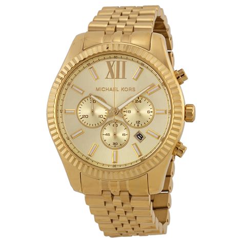 michael kors mens watch date set champange|Michael Kors leather watch.